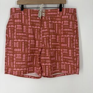 Faherty Anna Kahalekulu Boardshort Size 38 Mens Red Hawaiian Print Swim Trunks